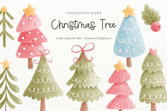 Download Watercolor Christmas Tree Clipart Bundle - Christmas tree clipart Collection