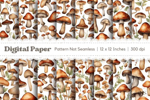 Download 16 Watercolor Vintage Mushroom Pattern - Mushroom Collection