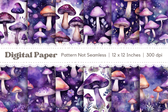 Download 12 Fantasy Violet Mushroom Digital Paper - Mushroom Collection