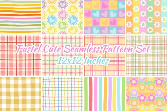 Download 12 Pastel Cute Seamless Pattern Set - Seamless pattern Collection