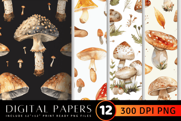 Download Watercolor Mushroom Digital Paper Backgr - Mushroom Collection