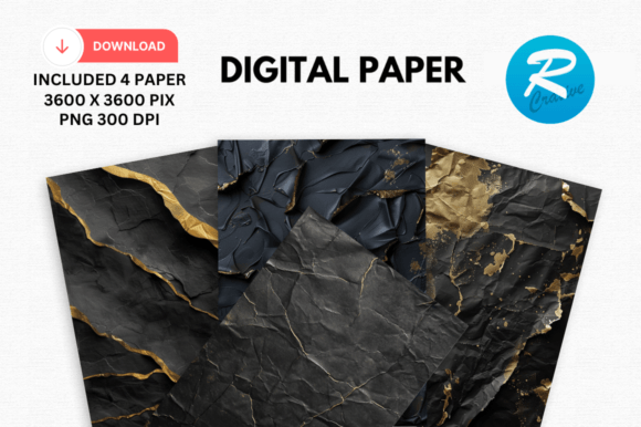Download Watercolor Black and Gold Digital Paper - Premium Bundle