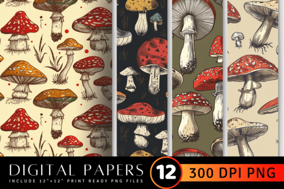 Download Retro Mushroom Digital Paper Backgrounds - Mushroom Collection