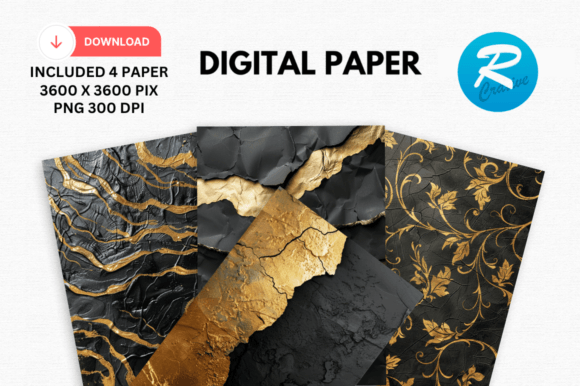 Download Watercolor Black and Gold Digital Paper - Premium Resources