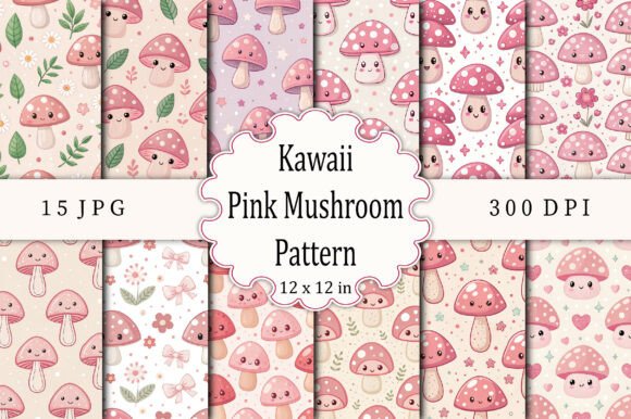 Download Kawaii Pink Mushroom Pattern - Mushroom Collection