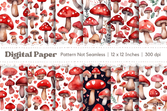 Download Valentine's Day Mushroom Digital Paper - Mushroom Collection