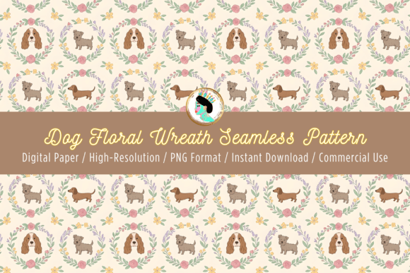 Download Dog Floral Wreath Seamless Pattern PNG - Seamless pattern Collection