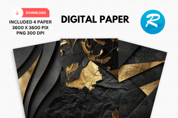 Download Watercolor Black and Gold Digital Paper - Premium Bundle