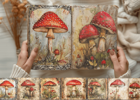 Download Fantasy Mushroom Junk Journal Page - Mushroom Collection