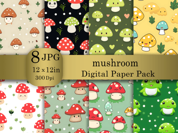 Download Cartoon Mushroom Digital Paper Pack - Mushroom Collection