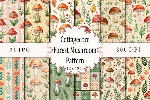 Download Cottagecore Forest Mushroom Pattern - Mushroom Collection
