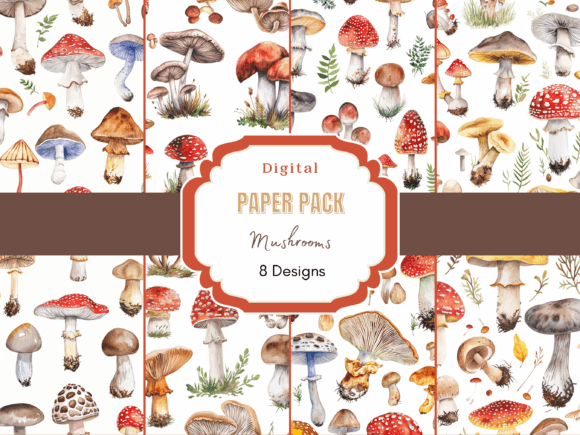 Download Watercolor Mushroom Digital Paper - Mushroom Collection
