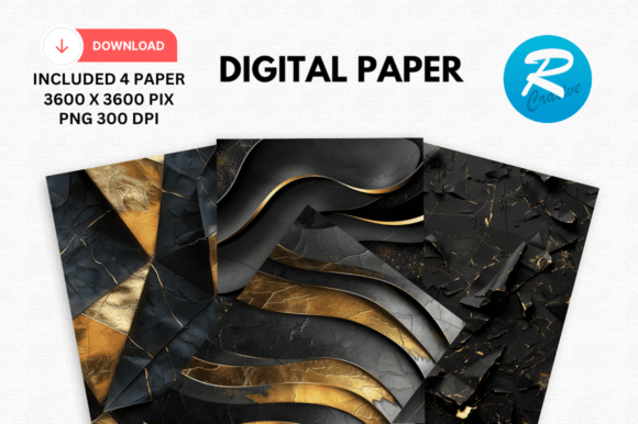 Download Watercolor Black and Gold Digital Paper - Premium Bundle