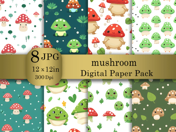 Download Cartoon Mushroom Digital Paper Pack - Mushroom Collection