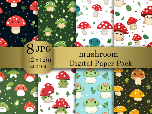 Download Cartoon Mushroom Digital Paper Pack - Mushroom Collection