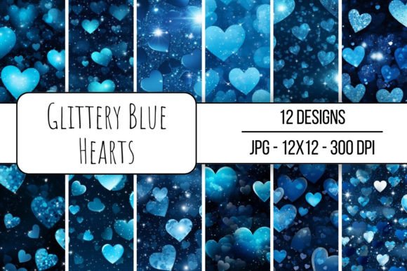Download Glittery Blue Hearts Seamless Pattern - Seamless pattern Collection