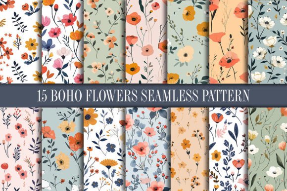 Download Boho Flowers Seamless Pattern - Seamless pattern Collection