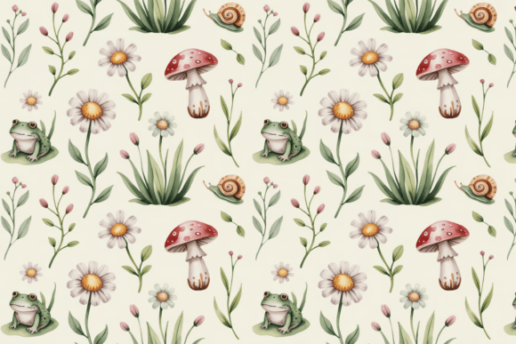 Download Cottagecore Frog Mushroom Pattern - Mushroom Collection