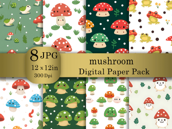 Download Cartoon Mushroom Digital Paper Pack - Mushroom Collection