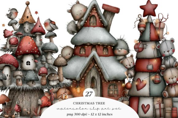 Download Whimsical Christmas Tree Clipart Bundle - Christmas tree clipart Collection
