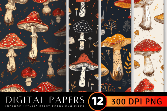Download Boho Mushroom Digital Paper Backgrounds - Mushroom Collection